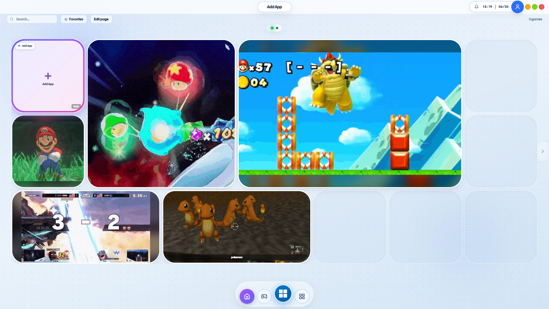 Silk home grid with game tiles and widgets